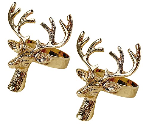 zeitzone Serviettenringe Hirsch 2 Stück Metall Gold Serviettenhalter Rentier Weihnachten von zeitzone