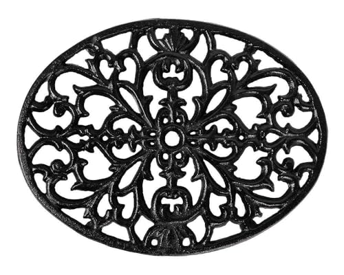 zeitzone Topfuntersetzer Oval Untersetzer Vintage Gusseisen Schwarz Antik-Stil 24cm von zeitzone