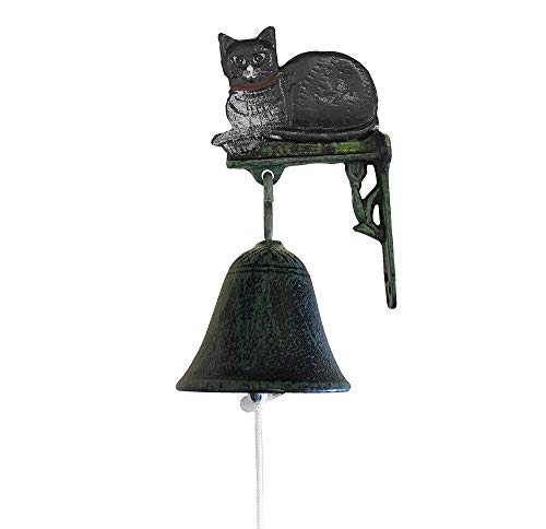 zeitzone Türglocke Schwarze Katze Glocke Gusseisen Rustikal Antik-Stil Grün von zeitzone