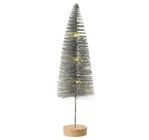 zeitzone Weihnachtsbaum Beleuchtet Mini Tannenbaum Silber Glitzer LED Warmweiß Timer 40cm von zeitzone