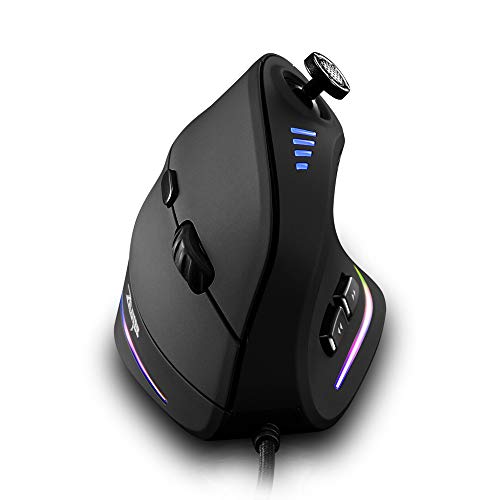zelotes Vertikale Gaming-Maus mit Joystick, 10000 DPI, 11 programmierbare Tasten, ergonomisches Design, RGB, optische Maus mit USB-Kabel für PC, Laptop, Mac, Schwarz von zelotes