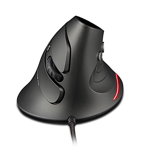 zelotes Vertikale Maus, 3200 DPI, 6 Tasten, abnehmbare Handauflage, Handgelenkschutz, LED, ergonomisches Design, optische Maus mit USB-Kabel für PC, Laptop, Mac, Schwarz von zelotes