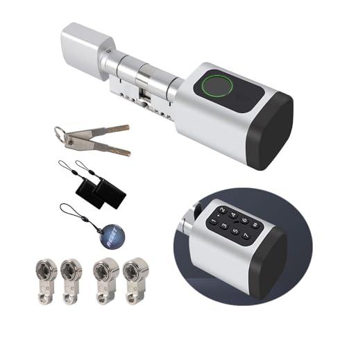YoumiAi Bluetooth Smart Türschloss Zylinderschloss 40/40 Knaufzylinder,Fingerabdruck/IC/Schlüssel/Tuya APP Entriegeln,Erforderliche Tuya Ble Hub, um Timer/App -Remote freizuschalten(Silber 80mm) von zemismart