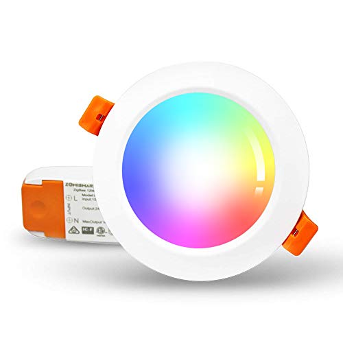 zemismart ZigBee 3.0 Smart RGBW 3,5 Zoll Einbaustrahler Retrofit 12 W 10 cm LED Dimmbar Deckenlampe Mehrfarbig kompatibel mit Amazon Alexa Echo Plus Home Automation von zemismart