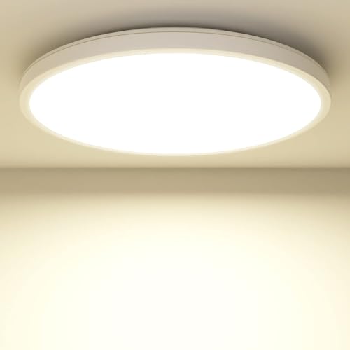 Deckenlampe LED Deckenleuchte Flach Rund - Weiß 24W 4000K 2100LM IP44 Badlampe Deckenlampen Modern Panel Badezimmer Lampe Decke Küchenlampe für Bad Flur Schlafzimmer Balkon Treppe Keller Ø 22 CM von zemty