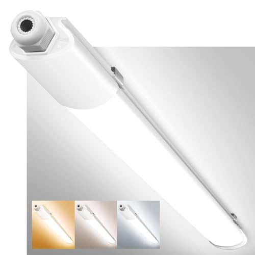 zemty Feuchtraumleuchte LED Röhre 60CM, 3000K/4000K/6500K 18W 1980LM LED Deckenleuchte, IP65 Wasserfest Lichtleiste für Kellerlampe, Werkstattlampe, Küchenlampe, Badlampe von zemty