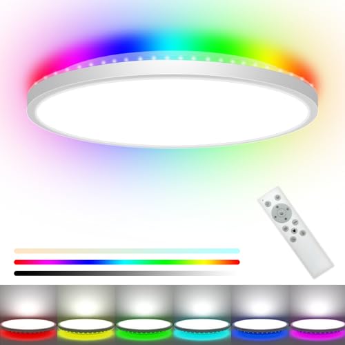 zemty LED Deckenleuchte Dimmbar 25CM, 21W 3200LM RGB Deckenlampe Farbwechsel, IP54 Wasserfest Badezimmer Lampe, 3000K-6000K Rund Flach Badlampe Decke für Kinderzimmer Wohnzimmer Schlafzimmer Küche von zemty