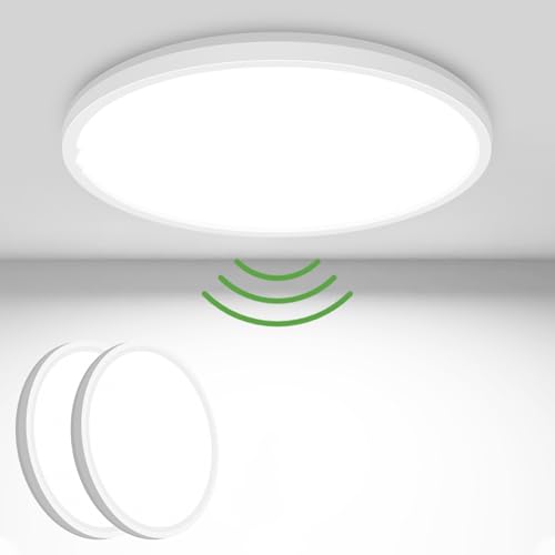 Zemty LED Deckenleuchte Mit Radar Bewegungssensor 15W 5000K, Flache Lampe Innen, 18cm 1500LM Runde IP44 Wandleuchte für Balkon Flur Garage, 2 Pack von zemty