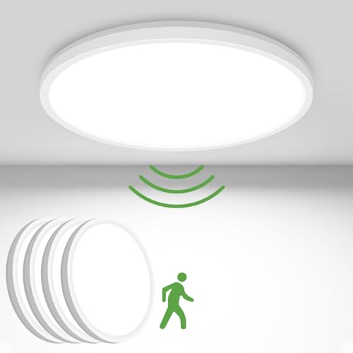 Zemty LED Deckenleuchte Mit Bewegungssensor 15W 5000K, Flache Lampe Innen, 18cm 1500LM Runde IP44 Wandleuchte für Balkon Flur Garage, 4 Pack von zemty