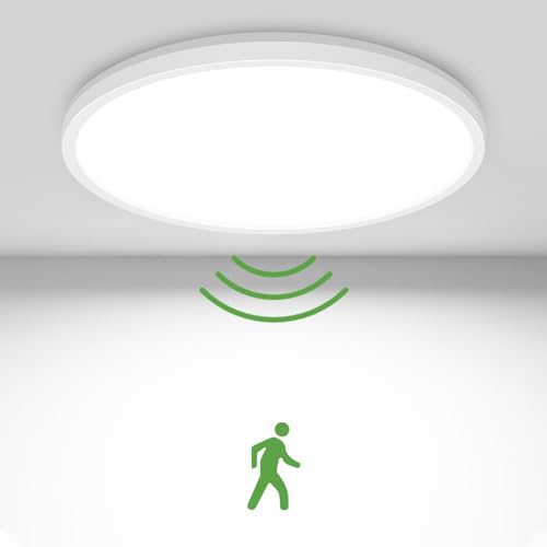 Zemty LED Deckenleuchte Mit Radar Bewegungssensor 15W 5000K, Flache Lampe Innen, 18cm 1500LM Runde IP44 Wandleuchte für Balkon Keller Flur Garage von zemty