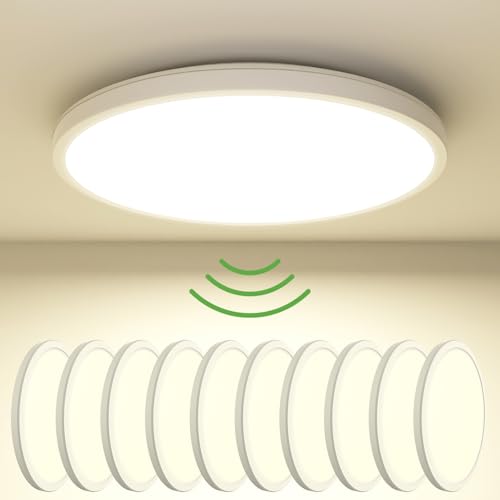 Zemty LED Deckenleuchte Mit Radar Bewegungssensor 19W 4000K, Flache Lampe Innen, 22cm 1800LM Runde IP44 Wandleuchte für Balkon Flur Garage, 10 Pack von zemty