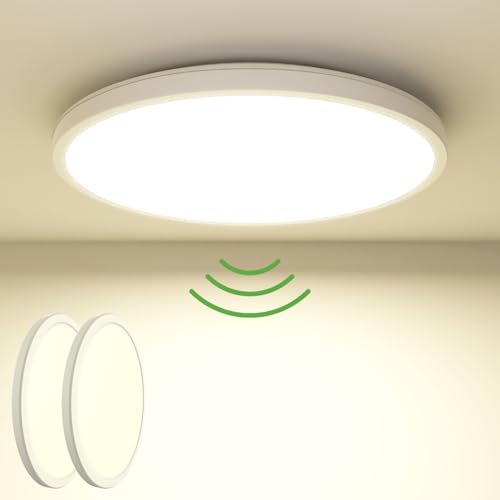 Zemty LED Deckenleuchte Mit Bewegungssensor 19W 4000K, Flache Lampe Innen, 22cm 1800LM Runde IP44 Wandleuchte für Balkon Flur Garage, 2 Pack von zemty