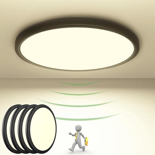 Zemty LED Deckenleuchte Mit Bewegungssensor 19W 4000K, Flache Lampe Innen, 22cm 1800LM Runde IP44 Wandleuchte für Balkon Keller Flur, 4 Pack von zemty