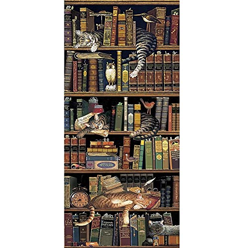 zenagg Diamond Painting Kit Vollbohrer Bücherregal Katze,5D DIY Große Diamant Gemälde Bilder Malen nach Zahlen Kristall Strass dot Stickerei Kreuzstich Art Crafts für Home Wall Decor Gifts 40x80inch von zenagg