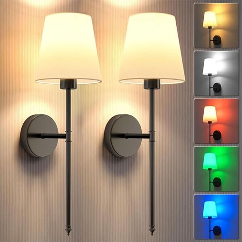 2er-Pack RGB-Wandlampen, Wiederaufladbare Kabellose Wandleuchten Mit 5000-mAh-Akku, Dimmbares LED-Umgebungslicht Mit Fernbedienung Und 9 Farbmodi, Für Schlafzimmer Wohnzimmer Flur Nachttisch(Black) von zenggp