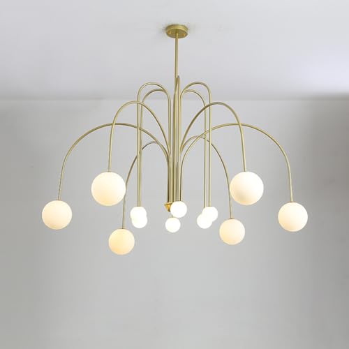 Mid Century Sputnik Kronleuchter, Moderner Nordischer Bogen-Kronleuchter Mit Milchweißen Glaskugelschirmen Und G9-Sockel, Für Schlafzimmer Wohnzimmer Foyer Esszimmer Kücheninsel(Size:12 lights,Color:G von zenggp