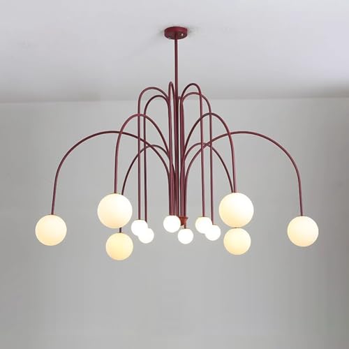 Mid Century Sputnik Kronleuchter, Moderner Nordischer Bogen-Kronleuchter Mit Milchweißen Glaskugelschirmen Und G9-Sockel, Für Schlafzimmer Wohnzimmer Foyer Esszimmer Kücheninsel(Size:12 lights,Color:R von zenggp