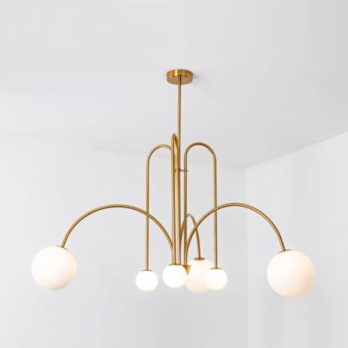 Mid Century Sputnik Kronleuchter, Moderner Nordischer Bogen-Kronleuchter Mit Milchweißen Glaskugelschirmen Und G9-Sockel, Für Schlafzimmer Wohnzimmer Foyer Esszimmer Kücheninsel(Size:6 lights,Color:Go von zenggp