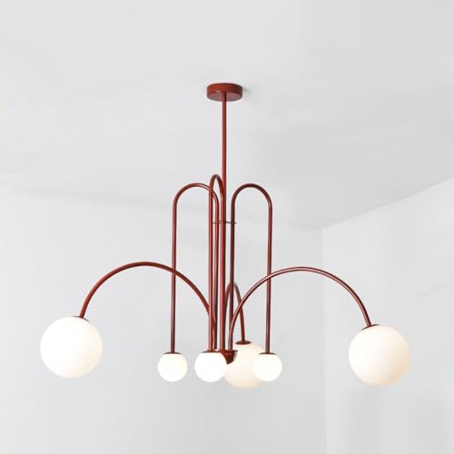 Mid Century Sputnik Kronleuchter, Moderner Nordischer Bogen-Kronleuchter Mit Milchweißen Glaskugelschirmen Und G9-Sockel, Für Schlafzimmer Wohnzimmer Foyer Esszimmer Kücheninsel(Size:6 lights,Color:Re von zenggp