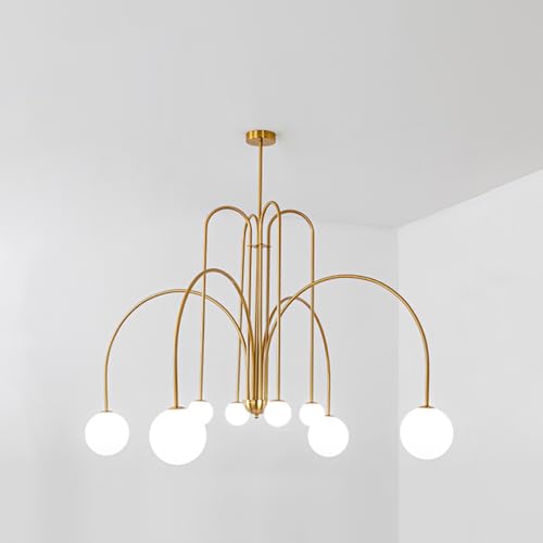 Mid Century Sputnik Kronleuchter, Moderner Nordischer Bogen-Kronleuchter Mit Milchweißen Glaskugelschirmen Und G9-Sockel, Für Schlafzimmer Wohnzimmer Foyer Esszimmer Kücheninsel(Size:8 lights,Color:Go von zenggp