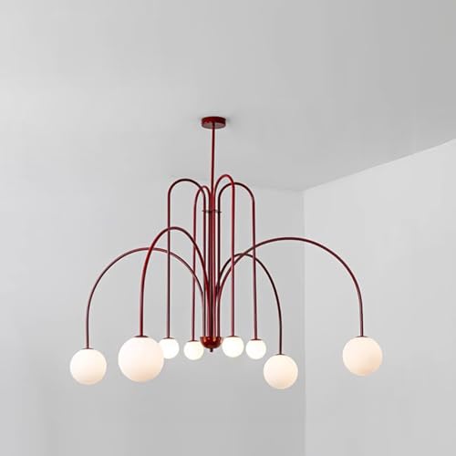 Mid Century Sputnik Kronleuchter, Moderner Nordischer Bogen-Kronleuchter Mit Milchweißen Glaskugelschirmen Und G9-Sockel, Für Schlafzimmer Wohnzimmer Foyer Esszimmer Kücheninsel(Size:8 lights,Color:Re von zenggp