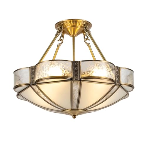 zenggp Gold Kronleuchter Aus Der Mitte des Jahrhunderts, Moderne Dimmbare LED-Pendelleuchte Mit Messingrahmen Und Glasschirm, 3 Einstellbare Lichtfarben, Für Wohnzimmer Schlafzimmer Flur(Size:Φ：45cm) von zenggp