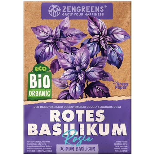 ZenGreens® - Bio Basilikum (Rosie) Samen - Basilikumsamen - Kräutersamen für den einfachen Anbau im Garten, Balkon oder Küche - Kräuter Saatgut ideal für Anfänger - Basilie von zengreens