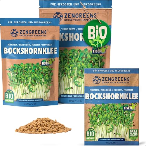 ZenGreens® - Bio Bockshornklee Samen - Wähle zwischen 10g, 200g und 500g - Bockshornkleesamen mit Keimrate von über 97% - Keimsprossen - Bockschorn Klee Samen - wiederverschließbare Verpackung von zengreens