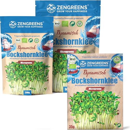 ZenGreens® - Bio Bockshornklee Samen - Wähle zwischen 10g, 200g und 500g - Bockshornkleesamen mit Keimrate von über 97% - Keimsprossen - Bockschorn Klee Samen - wiederverschließbare Verpackung von zengreens