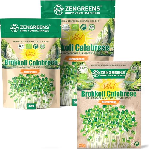 zengreens® - Bio Brokkoli Samen - Wähle zwischen 10g, 200g und 500g - Brokkolisprossen mit hohem Sulforaphan-Gehalt - Brokkolisprossen Samen - Brokkolisamen Calabrese - wiederverschließbare Verpackung von zengreens