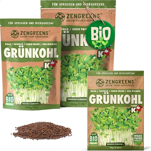 ZenGreens® - Bio Grühnkohl Sprossen Samen - Wähle zwischen 10g, 200g und 500g - Grühnkohl Bio Saatgut - Keimrate von über 95% - Grühnkohl Sprossensamen zum Keimsprossen ziehen - Microgreens von zengreens