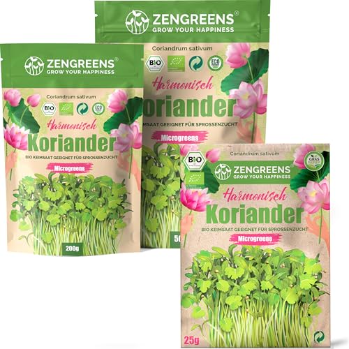 ZenGreens® - Bio Koriander Samen - Wähle zwischen 10g 200g und 500g -Koriandersamen mit Keimrate von über 97% - Keimsprossen - Koriandersamen Saatgut Sprossen ziehen - wiederverschließbare Verpackung von zengreens