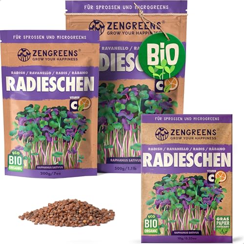 ZenGreens® - Bio Radieschen Sprossen Samen - Wähle zwischen 10g, 200g und 500g - Radieschen Bio Saatgut - Keimrate von >96% - China Rose - Rosa Rettich - Keimsprossen Samen - Microgreens von zengreens