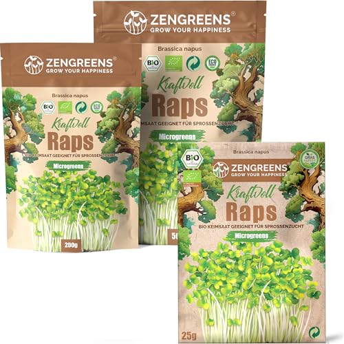 ZenGreens® - Bio Raps Samen - Wähle zwischen 10g, 200g und 500g - Rapssamen mit Keimrate von über 97% - Raps Keimsprossen - Raps Saatgut zum Sprossen ziehen - wiederverschließbare Verpackung von zengreens