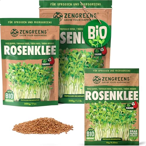 ZenGreens® - Bio Rosenklee Sprossen Samen - Wähle zwischen 10g, 200g und 500g - Rosenklee Bio Saatgut - Keimrate von über 95% - Rosenklee Sprossensamen zum Keimsprossen ziehen - Microgreens von zengreens