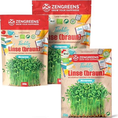 ZenGreens® - Bio Rote Linsen Samen - Wähle zwischen 10g, 200g und 500g - Rote Linsensamen mit Keimrate von über 97% - Keimsprossen - Bio Linsen zum Sprossen ziehen - wiederverschließbare Verpackung von zengreens