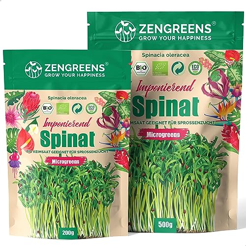 ZenGreens® - Bio Spinat Samen - Wähle zwischen 10g, 200g und 500g - Spinatsamen mit Keimrate von über 97% - Spinat Keimsprossen - Spinat Saatgut zum Sprossen ziehen - wiederverschließbare Verpackung von zengreens