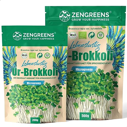 ZenGreens® - Bio Ur-Brokkoli Sprossen Samen - Wähle zwischen 10g, 200g und 500g - Brokkolisprossen mit hohem Sulforaphan-Gehalt - Stengelkohl Samen - Brokkolisamen - Keimrate von über 97% von zengreens