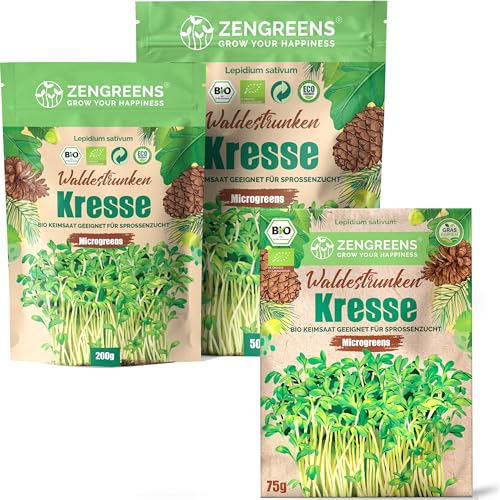 ZenGreens® - Bio Kresse Sprossen Samen - Wähle zwischen 10g 200g und 500g - Kresse Samen - Keimrate von über 96% - Kresse Bio Saatgut zum Keimsprossen ziehen - wiederverschließbare Verpackung von zengreens