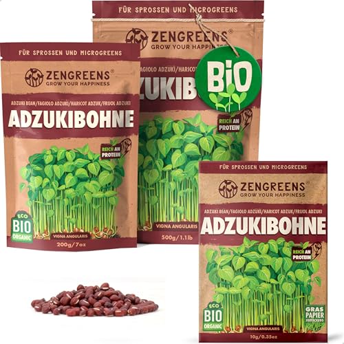 ZenGreens® - Bio Azukibohnen Samen - Wähle zwischen 10g, 200g und 500g - Adzukibohnen mit Keimrate von über 97% - Azuki Keimsprossen - Adzuki Rote Bohnen Sprossenzucht von zengreens