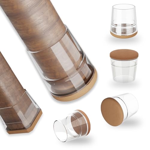 24 Stück Stuhlbeinkappen, Schutzkappen für Stuhlbeine, Transparent Bodenschoner mit Filzgleiter für Stühle – Geräuschloser Bodenschutz für Holzböden Fliesen rutschfest Rund 22-30mm von zenlavia