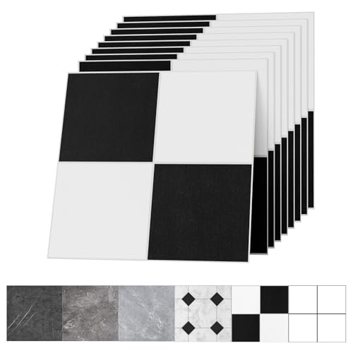 30x30cm PVC Bodenbelag Selbstklebend – Vinylboden Fliesenoptik, Vinyl Laminat Wasserdichter & Langlebiger Bodenfliesen für Wohnzimmer, Küche, Bad, Balkon Schachbrettmuster 20 Fliesen 1.8m² von zenlavia