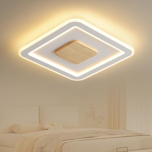 Deckenlampe Holz, Led Deckenleuchte Flach, 24 W, 1680 lm, Warmweiß 3000 K, Eckig, Ø30 cm für Schlafzimmer flur Küche Wohnzimmer von zenlavia