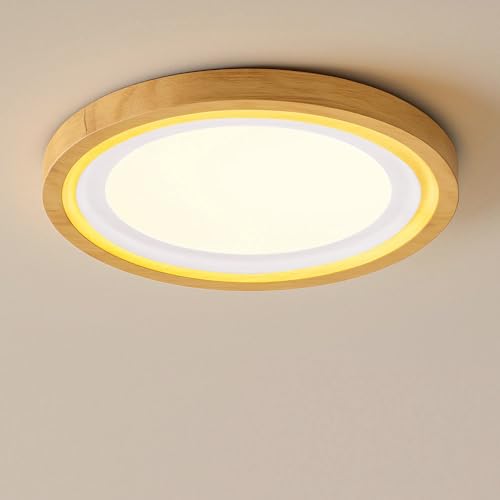 Deckenlampe Holz, Led Deckenleuchte Flach, 24W, 1680lm, Warmweiß 3000K, Rund, 30cm für Schlafzimmer/flur/Küche/Wohnzimmer von zenlavia