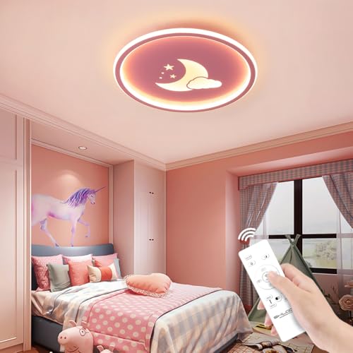 Deckenlampe Kinderzimmer Rund 40 cm Rosa – LED Deckenleuchte mit Mond-Motiv, Dimmbar & mit Fernbedienung, Nachtlicht-Modus, Flach & Dünn, Aus Metall, Ideal für Mädchenzimmer Deckenlampe Kinderzimmer Rund 40 cm Rosa – LED Deckenleuchte mit Mond-Motiv, Dimmbar & mit Fernbedienung, Nachtlicht-Modus, Flach & Dünn, Aus Metall, Ideal für Mädchenzimmer von zenlavia