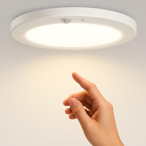 LED Deckenleuchte mit Bewegungsmelder, 15W 1500lm, 3 Farbtemperaturen (3000K/4000K/6000K), Ø16cm Ultraflach, IP44 Wasserdicht, Runde Deckenlampe für Flur, Bad, Keller & Feuchträume von zenlavia