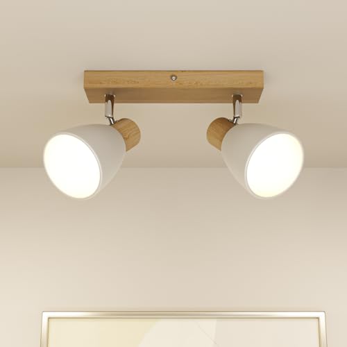 LED Deckenstrahler 2-flammig E14, Deckenlampe aus Holz im Retro Design, Schwenkbare Wand- & Deckenleuchte für Flur, Wohnzimmer, Ohne Leuchtmittel, max. 2×40W LED Deckenstrahler 2-flammig E14, Deckenlampe aus Holz im Retro Design, Schwenkbare Wand- & Deckenleuchte für Flur, Wohnzimmer, Ohne Leuchtmittel, max. 2×40W von zenlavia
