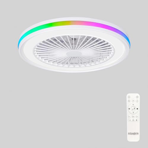 zenlavia Deckenventilator mit Beleuchtung 47 CM, 60W RGB Deckenventilator mit Fernbedienung 3000K-6500K Dimmbar, 6 Geschwindigkeiten, Timer, Lichtspeicher, Motor Reversibel, für Schlafzimmer von zenlavia