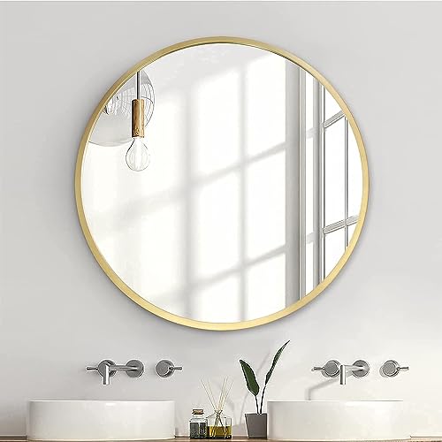 zenmag Spiegel Rund, 50x50 cm Wandspiegel Rund mit hochwertigen Gold Metallrahmen, Badezimmerspiegel, Moderner Design großer Spiegel, für Diele, Badezimmer, Wohnzimmer und Mehr von zenmag