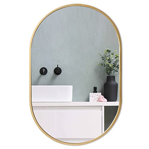 zenmag Goldfarbener ovaler Spiegel, 61x91.4 cm ovaler Badezimmerspiegel, großer Spiegel mit Metallrahmen, goldener Schminkspiegel, Wohnzimmer, vertikal oder horizontal hängend von zenmag